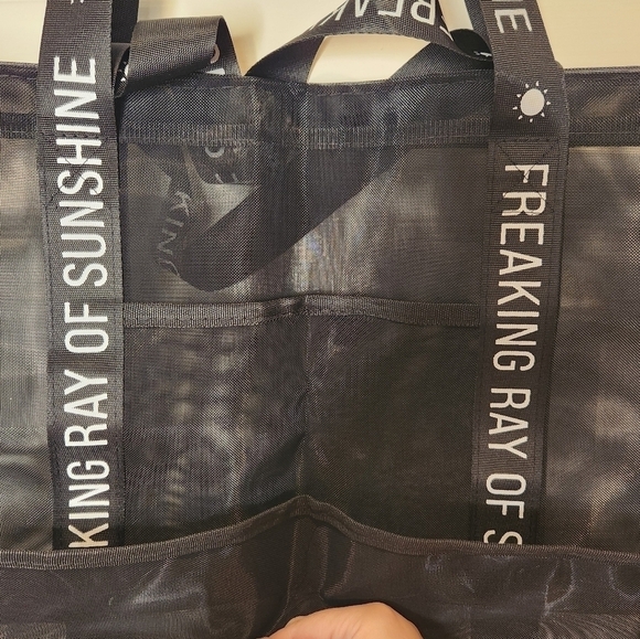 Freaking Ray of Sunshine Black Mesh Tote Bag - Picture 4 of 7